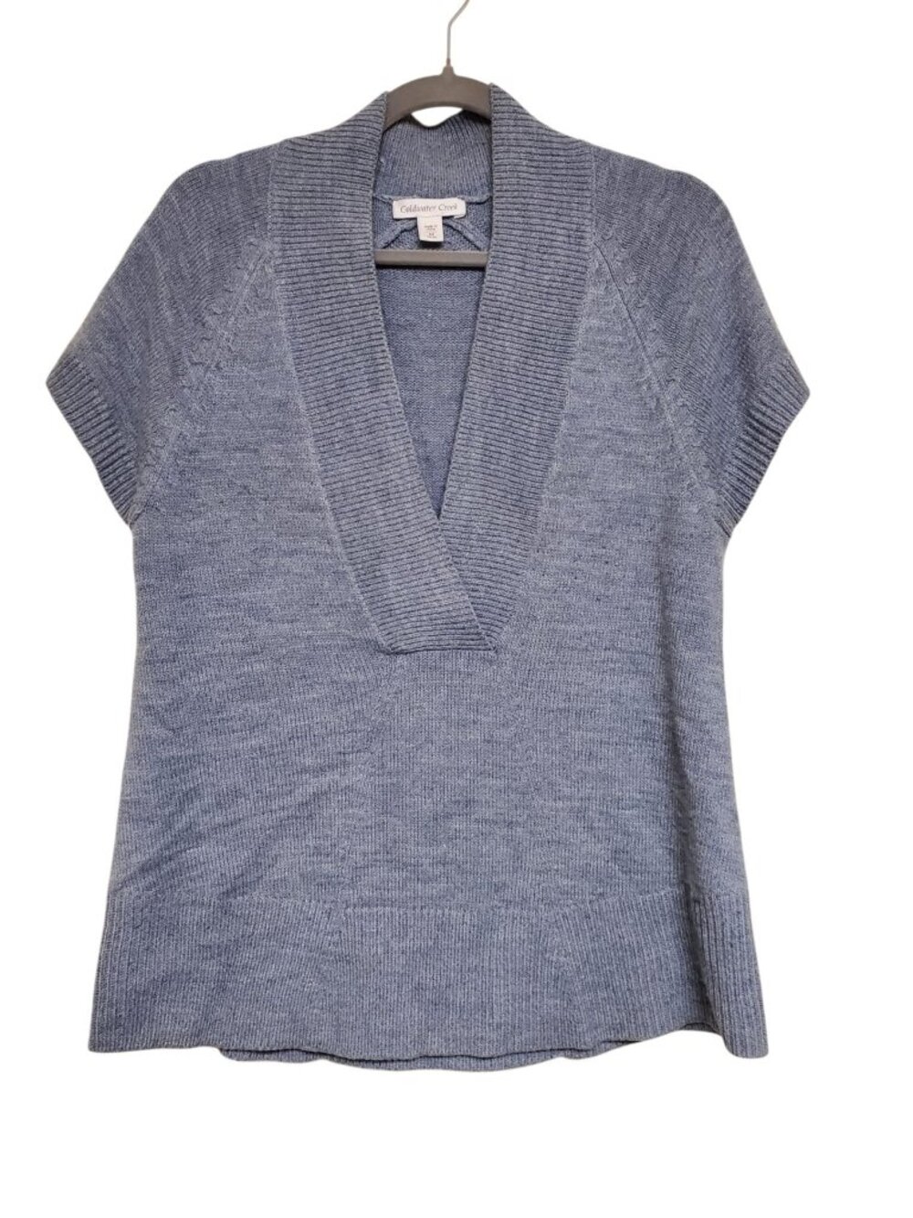 Coldwater Creek Women's Gray V-Neck Short Sleeve Acrylic Knit Sweater Size M